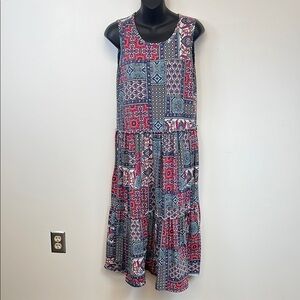 Emma & Michele Red White Blue Patchwork Prairie Cottagecore Dress Women's Size M